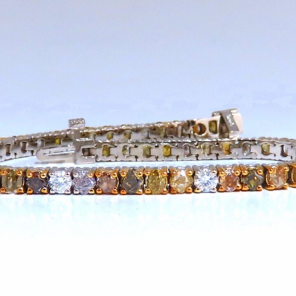 7.26ct Natural Yellow orange pink brown fancy color diamonds link bracelet 14kt*